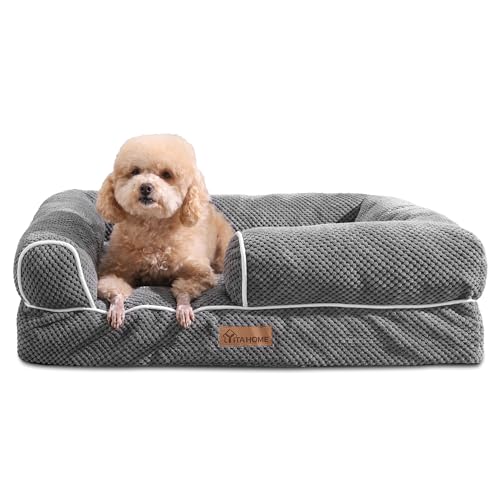 YITAHOME Hundebett Ergonomisches Hundesofa-71x58 cm Hundecouch weicher Kleiner Maiskernplüsch,Dichte seitliche Polsterung, Gute Unterstützung,für Kleiner Größe,waschbar rutschfest Hundebetten, grau von YITAHOME