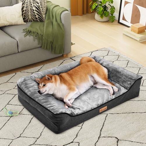 YITAHOME Hundebett Ergonomisches Hundesofa - 89x63 cm Hundecouch weicher Flanell,Dichte seitliche Polsterung,Geeignet für Hunde mittlerer Größe,waschbar rutschfest Hundebetten, grau von YITAHOME