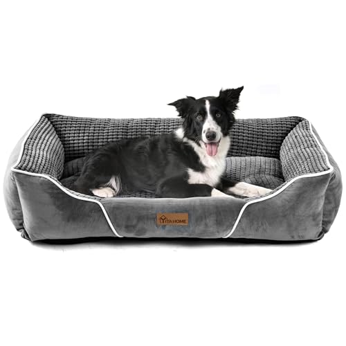 YITAHOME Hundebett für Hunde mittlerer Größe, Hundekissen,Hundebetten, 76x61cm, rutschfeste Unterseite Hundesofa,grau von YITAHOME