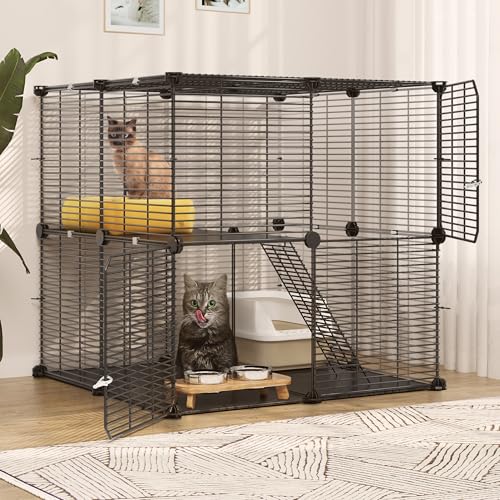 YITAHOME Katzenkäfig 2 Etagen Indoor Cat Enclosures Kitten Cage DIY Pet Laufstall Metall Zwinger für 1-2 Katzen, Frettchen, Chinchilla, Kaninchen, Kleintiere, Kätzchen, Eichhörnchen, Wohnmobil, von YITAHOME