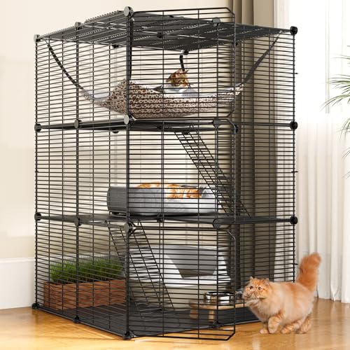 YITAHOME Katzenkäfig Indoor Katzengehege DIY Katzenlaufstall Metall Zwinger mit extra großer Hängematte für 1-2 Katzen, Frettchen, Chinchilla, Kaninchen, Kleintiere von YITAHOME