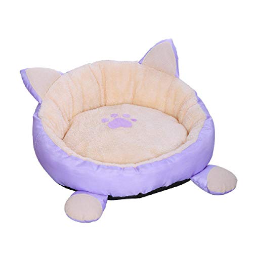 YITON Haustier Bett M Größe Pet Pure Cotton Katzenbett Katzenhaus Winter Warm Soft Plus Samt Katzenkissen Katzenbett Nettes Rundes Kissen 1St Lila von YITON