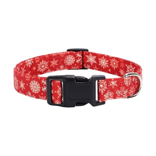 YIUPEDRFG Halloween Halsbänder für Hunde, bequemes Tragen, perfekte Passform, verstellbare Schnallen, Thanksgiving Hundehalsband, Polyester Haustierhalsband, Rote Schneeflocke, L von YIUPEDRFG