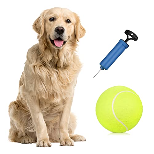 YIWENG 9,5 '' Übergroße Riesen-Tennisbälle Aufblasbarer Tennisball mit Pumpe Hundebälle Für Unterschrift Erwachsene Haustiere Hunde Katzen Spaß,Sport Ball von YIWENG