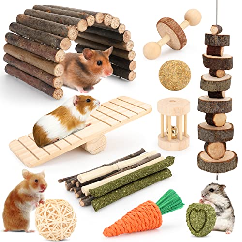 Hamsterspielzeug, Meerschweinchen, Spielzeug, Hamsterrad, Hamsterkäfig, Zubehör, Kleintiere, Backenzahn, Kauspielzeug für Chinchillas, Rennmäuse, Hasen, Versteck (12 verschiedene Kauspielzeuge) von YIXUND