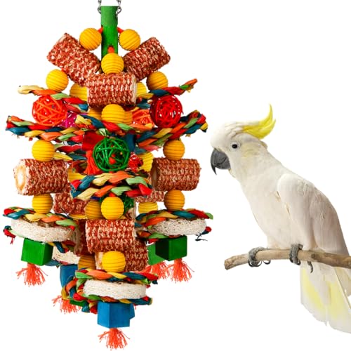 Vogelspielzeug, Papageienspielzeug für große Vögel, natürlicher Maiskolben und Luffascheiben, Vogelkauspielzeug für Graupapageien, Aras, Kakadus, Amazon-Papageien und andere kleine und mittelgroße von YIXUND