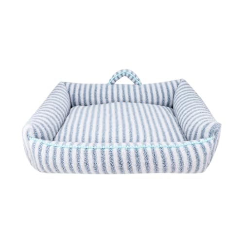 YIYANGQ Frottee-Haustierbett für kleine und mittelgroße Hunde und Katzen, gestreiftes Hundebett, waschbar, Hundebett mit Griff, (L - 70 x 54 cm, Blau) von YIYANGQ