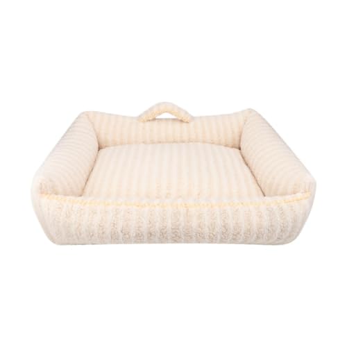 YIYANGQ Frottee-Haustierbett für kleine und mittelgroße Hunde und Katzen, gestreiftes Hundebett, waschbar, Hundebett mit Griff (L - 70 x 54 cm, Beige) von YIYANGQ