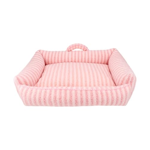 YIYANGQ Frottee-Haustierbett für kleine und mittelgroße Hunde und Katzen, gestreiftes Hundebett, waschbar, Hundebett mit Griff (L - 70 x 54 cm, Rosa) von YIYANGQ