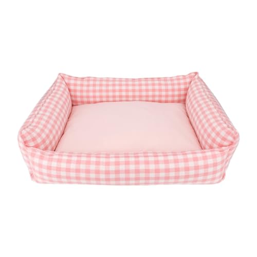 YIYANGQ Gingham-Hundebett für kleine Hunde, waschbar, kariert, Hundebett für mittelgroße Hunde, kariertes Hundebett mit abnehmbarem Bezug (L - 50 x 68 cm, Rosa) von YIYANGQ