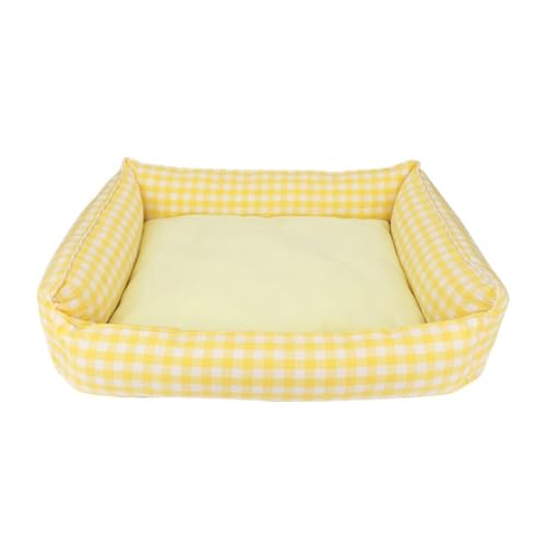 YIYANGQ Gingham-Hundebett für kleine Hunde, waschbar, kariert, Hundebett für mittelgroße Hunde, kariertes Hundebett mit abnehmbarem Bezug (M, 44 x 57 cm, Gelb) von YIYANGQ