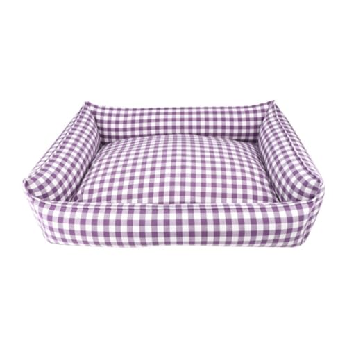 YIYANGQ Gingham-Hundebett für kleine Hunde, waschbar, kariert, Hundebett für mittelgroße Hunde, kariertes Hundebett mit abnehmbarem Bezug (M, 44 x 57 cm, Lila) von YIYANGQ