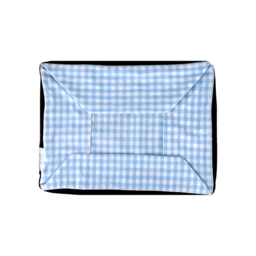 YIYANGQ Gingham-Hundebett für kleine Hunde, waschbar, kariert, Hundebett für mittelgroße Hunde, kariertes Hundebett mit abnehmbarem Bezug (M – 44 x 57 cm, blauer Bezug) von YIYANGQ