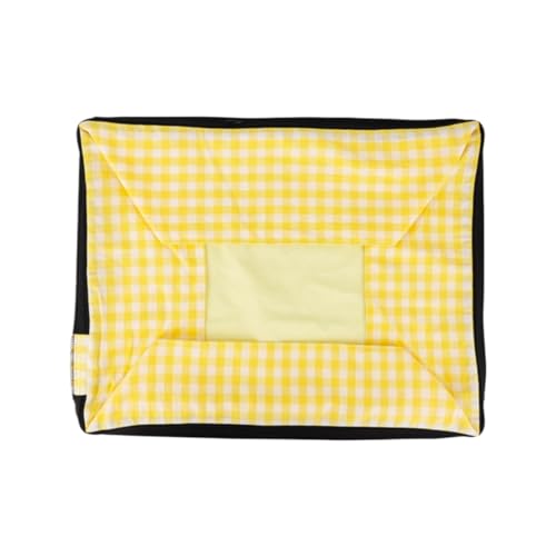 YIYANGQ Gingham-Hundebett für kleine Hunde, waschbar, kariert, Hundebett für mittelgroße Hunde, kariertes Hundebett mit abnehmbarem Bezug (M – 44 x 57 cm, gelber Bezug) von YIYANGQ