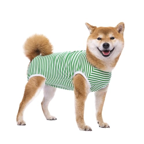 YIYELIY Hunde-Shirts Hundehemden Grüne und weiße Streifen Hundepullover Haustier Hund Sweatshirts Weich Atmungsaktiv für Hunde Katzen (L) von YIYELIY