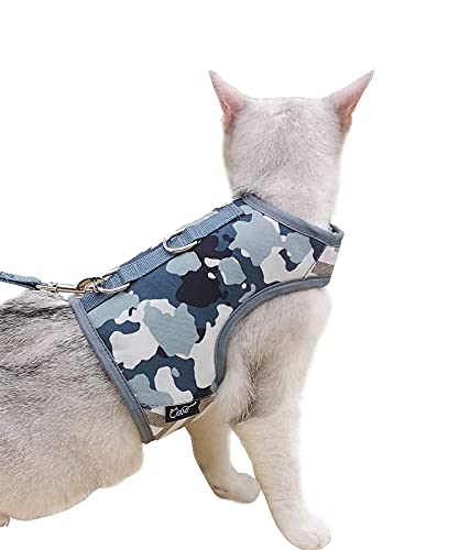 Yizhi Miaow Katzengeschirr und Leine zum Spazierengehen, ausbruchsicher, verstellbares Katzengeschirr, gepolstert, stilvolle Katzenweste, graues Camouflage, Größe XL von YIZHI MIAOW