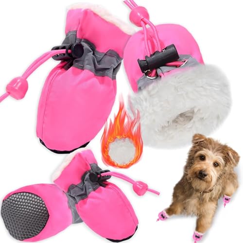 4PCS Hundeschuhe,Hundeschuhe Pfotenschutz,Schneestiefel für Hunde,Geeignet für Kleine und Mittelgroße Hunde, rutschfest und Warm Im Winter, Geeignet für Outdoor-Aktivitäten (Rosa 3) von YIZHIXIANGQ