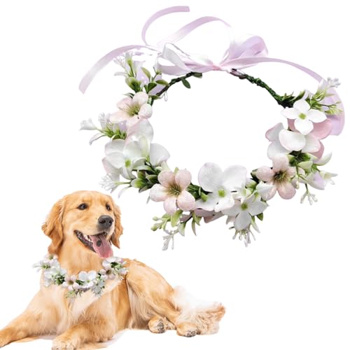 YIZWINS Hunde Hochzeits Blumenhalsband, Blumenkranz Kopfschmuck, Haarkranz Blumen, Fliege für Hunde, Hund Hochzeit, Schleife Hund, Blumenkranz Schleife Haustier Blumenring für Foto Requisiten von YIZWINS