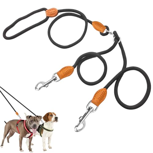 YIZWINS Hundeleine aus Robuste Nylon, Hundeleinen, Doppelleine für 2 Hunde, Retrieverleine mit Zugstopp, Führleine für Hunde, Hunde Leine für Mittelgroße und Große Hunde, Trainingsleine von YIZWINS