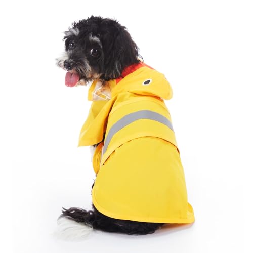 YJDZ Hunde-Regenmantel mit Cartoon-Muster, wasserdichter Haustierponcho mit reflektierenden Streifen, Gelb, Größe S von YJDZ