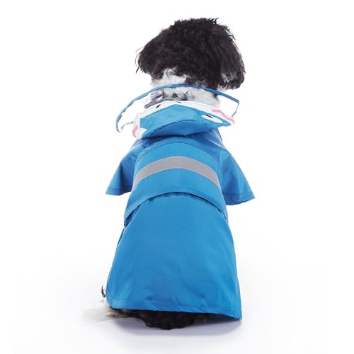 YJDZ Hunde-Regenmantel mit Cartoon-Muster, wasserdichter Haustierponcho mit reflektierenden Streifen (Blau, Größe 3XL) von YJDZ