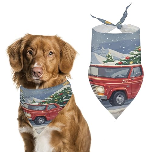 Weiches und atmungsaktives Haustier-Bandana für Hunde und Katzen, Lkw mit Weihnachtsbaum-Druck, leichter Polyester-Schal, perfekt für den täglichen Stil oder besondere Anlässe von YJWANDL