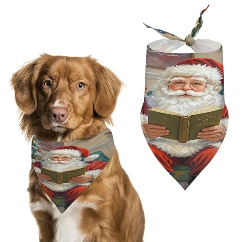 Weiches und atmungsaktives Haustier-Bandana für Hunde und Katzen, Vintage-Weihnachtsmann-Druck, leichter Polyester-Schal, perfekt für den täglichen Stil oder besondere Anlässe von YJWANDL