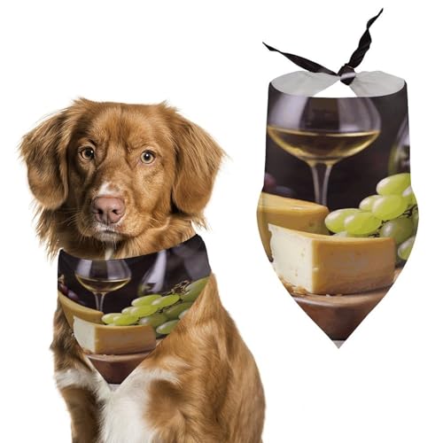 Weiches und atmungsaktives Haustier-Bandana für Hunde und Katzen, Weißwein, Käse, Kuchen, Trauben, leichter Polyester-Schal, perfekt für den täglichen Stil oder besondere Anlässe von YJWANDL