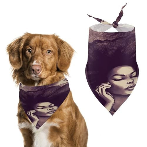 Weiches und atmungsaktives Haustier-Bandana für Hunde und Katzen, afrikanisches Haar, schwarzer Frauen-Druck, leichter Polyester-Schal, perfekt für den täglichen Stil oder besondere Anlässe von YJWANDL