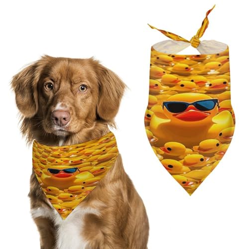 Weiches und atmungsaktives Haustier-Bandana für Hunde und Katzen, gelbe Gummi-Ente mit Sonnenbrillen-Druck, leichter Polyester-Schal, perfekt für den täglichen Stil oder besondere Anlässe von YJWANDL