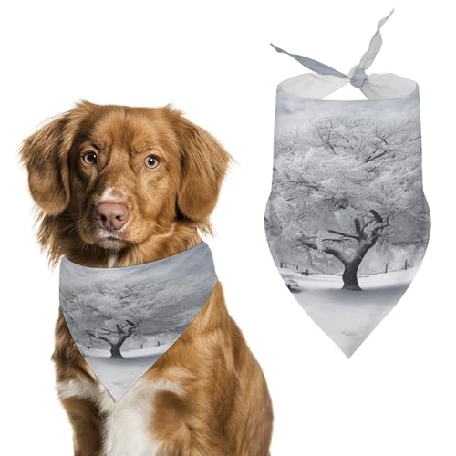 Weiches und atmungsaktives Haustier-Bandana für Hunde und Katzen, weißer Schneebaum-Druck, leichter Polyester-Schal, perfekt für den täglichen Stil oder besondere Anlässe von YJWANDL