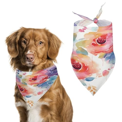 Weiches und atmungsaktives Haustier-Halstuch für Hunde und Katzen, Aquarell-Blumendruck, leichter Polyester-Schal, perfekt für den täglichen Stil oder besondere Anlässe von YJWANDL