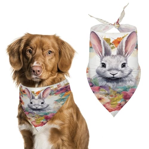 Weiches und atmungsaktives Haustier-Halstuch für Hunde und Katzen, Aquarell-Hasen- und Blumendruck, leichter Polyester-Schal, perfekt für den täglichen Stil oder besondere Anlässe von YJWANDL