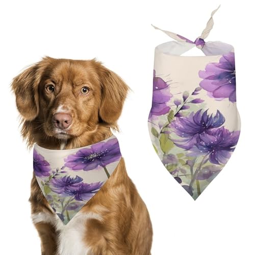 Weiches und atmungsaktives Haustier-Halstuch für Hunde und Katzen, Aquarell-Stil, violetter Blumendruck, leichter Polyester-Schal, perfekt für den täglichen Stil oder besondere Anlässe von YJWANDL