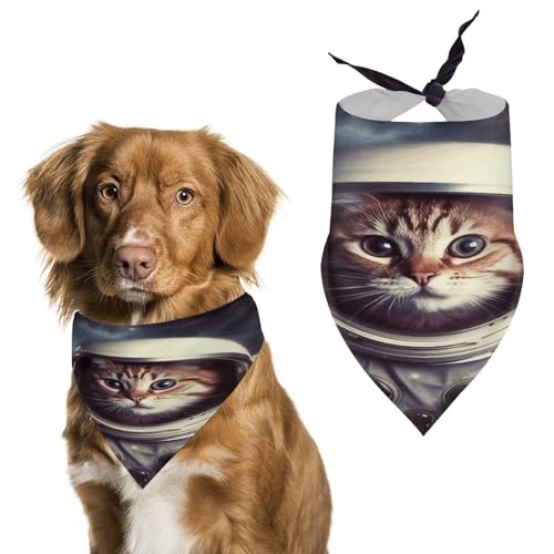 Weiches und atmungsaktives Haustier-Halstuch für Hunde und Katzen, Tier-, Katzen-, Astronauten-Druck, leichter Polyester-Schal, perfekt für den täglichen Stil oder besondere Anlässe von YJWANDL