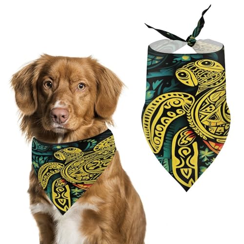 Weiches und atmungsaktives Haustier-Halstuch für Hunde und Katzen, Tribal-Design mit Schildkröten-Druck, leichter Polyester-Schal, perfekt für den täglichen Stil oder besondere Anlässe von YJWANDL