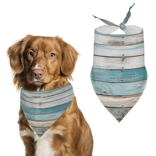 Weiches und atmungsaktives Haustier-Halstuch für Hunde und Katzen, Vintage-Strand-Holz, altblau, Holzplanken-Druck, leichter Polyester-Schal, perfekt für den täglichen Stil oder besondere Anlässe von YJWANDL