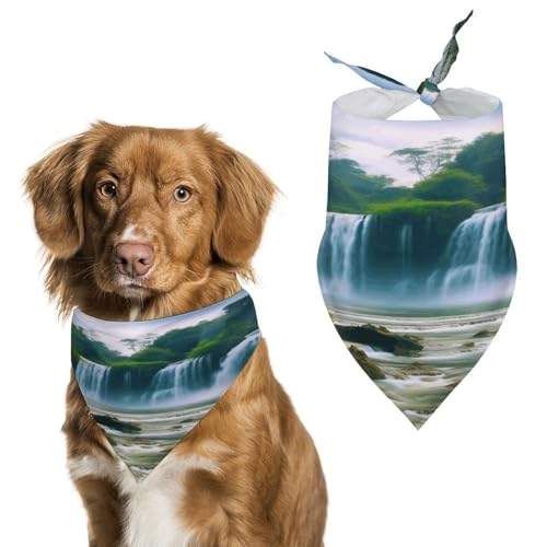 Weiches und atmungsaktives Haustier-Halstuch für Hunde und Katzen, Wasserfall-Landschaftsdruck, leichter Polyester-Schal, perfekt für den täglichen Stil oder besondere Anlässe von YJWANDL