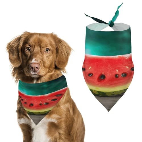 Weiches und atmungsaktives Haustier-Halstuch für Hunde und Katzen, Wassermelone mit Smiley-Druck, leichter Polyester-Schal, perfekt für den täglichen Stil oder besondere Anlässe von YJWANDL