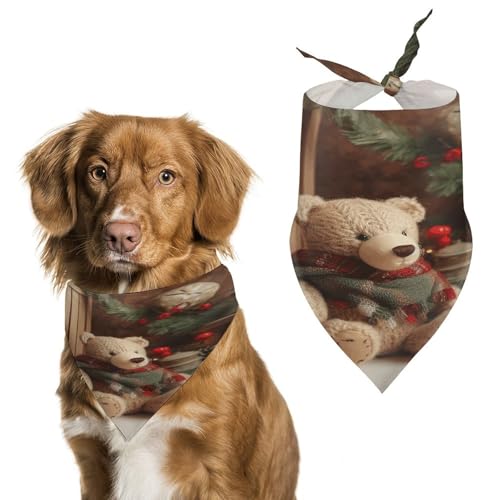 Weiches und atmungsaktives Haustier-Halstuch für Hunde und Katzen, Weihnachtsbaumzweig, Bärenpuppen-Druck, leichter Polyester-Schal, perfekt für den täglichen Stil oder besondere Anlässe von YJWANDL