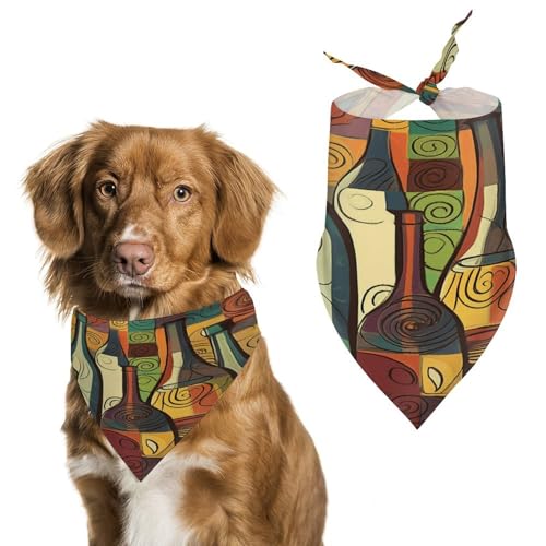 Weiches und atmungsaktives Haustier-Halstuch für Hunde und Katzen, Weinflaschen-Kunstdruck, leichter Polyester-Schal, perfekt für den täglichen Stil oder besondere Anlässe von YJWANDL