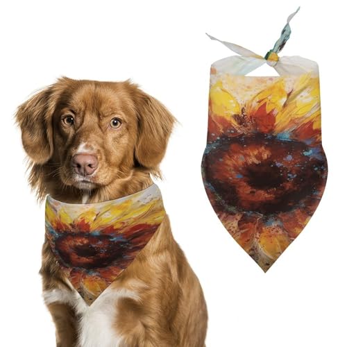 Weiches und atmungsaktives Haustier-Halstuch für Hunde und Katzen, abstrakte Sonnenblumen-Druck, leichter Polyester-Schal, perfekt für den täglichen Stil oder besondere Anlässe von YJWANDL