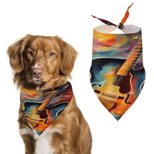 Weiches und atmungsaktives Haustier-Halstuch für Hunde und Katzen, abstraktes Aquarell-Gitarren-Druck, leichter Polyester-Schal, perfekt für den täglichen Stil oder besondere Anlässe von YJWANDL