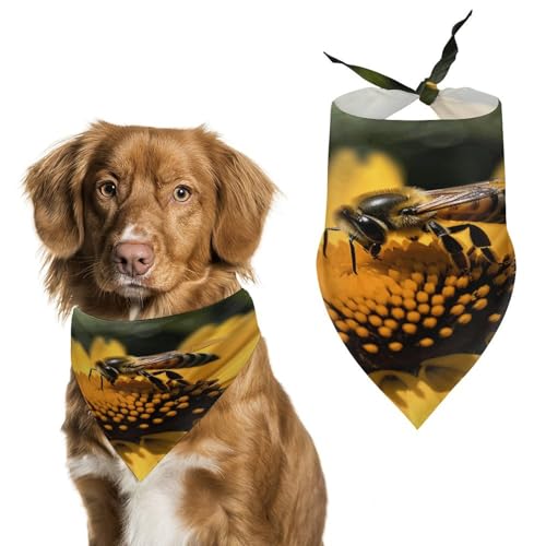 Weiches und atmungsaktives Haustier-Halstuch für Hunde und Katzen, gelbe Blume mit schwarzem Bienen-Druck, leichter Polyester-Schal, perfekt für den täglichen Stil oder besondere Anlässe von YJWANDL