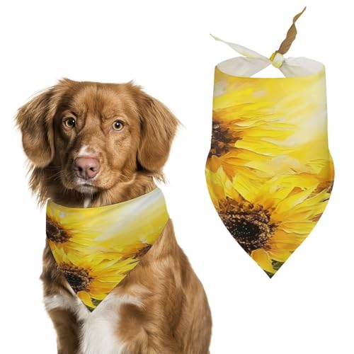 Weiches und atmungsaktives Haustier-Halstuch für Hunde und Katzen, gelber Sonnenblumen-Druck, leichter Polyester-Schal, perfekt für den täglichen Stil oder besondere Anlässe von YJWANDL