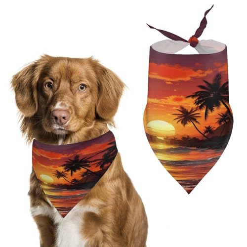 Weiches und atmungsaktives Haustier-Halstuch für Hunde und Katzen, tropischer Sonnenuntergangs-Druck, leichter Polyester-Schal, perfekt für den täglichen Stil oder besondere Anlässe von YJWANDL