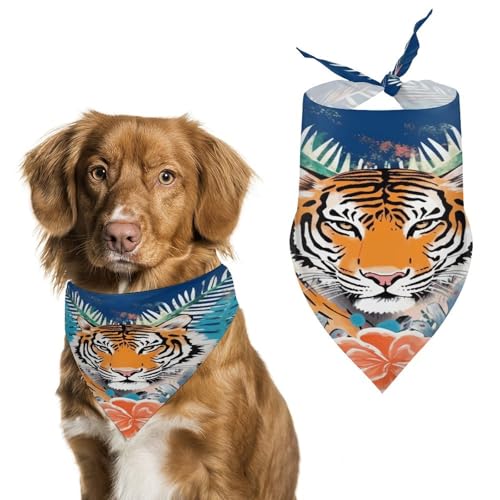 Weiches und atmungsaktives Haustier-Halstuch für Hunde und Katzen, tropischer Tiger-Druck, leichter Polyester-Schal, perfekt für den täglichen Stil oder besondere Anlässe von YJWANDL