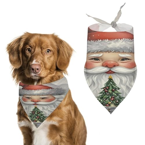 Weiches und atmungsaktives Haustier-Halstuch für Hunde und Katzen, weißer Bart mit Weihnachtsdruck, leichter Polyester-Schal, perfekt für den täglichen Stil oder besondere Anlässe von YJWANDL