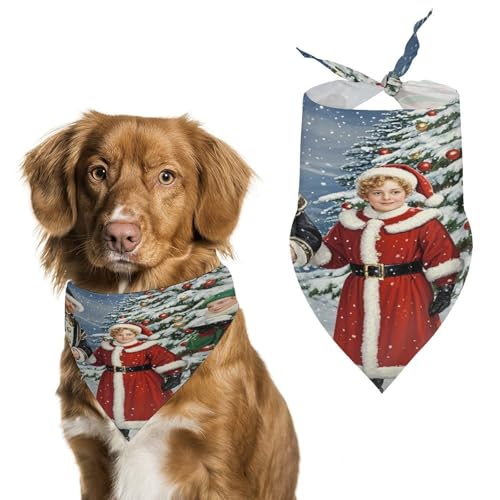 Weiches und atmungsaktives Haustier-Halstuch für Hunde und Katzen, weißes Weihnachtsposter-Druck, leichter Polyester-Schal, perfekt für den täglichen Stil oder besondere Anlässe von YJWANDL