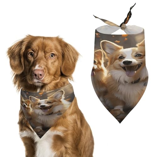 Weiches und atmungsaktives Haustier-Halstuch für Hunde und Katzen, zwei Corgis-Druck, leichter Polyester-Schal, perfekt für den täglichen Stil oder besondere Anlässe von YJWANDL